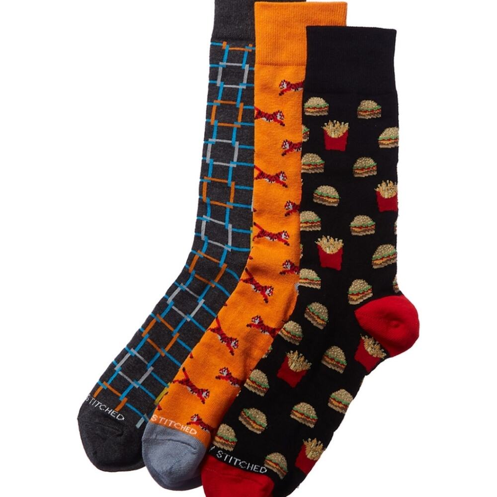 NWT Unisex Hamburger & Fries, Tigers & Geometric Socks 3 pack Gift Box